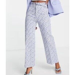 & Other Stories White Blue Ditzy Floral High Rise Belted Wide Leg Pants Size 10